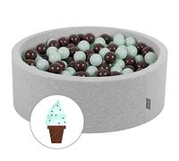 KiddyMoon Piscina con Palline 90 X 30 Cm / 300 Palline Ø 7 Cm in Schiuma Morbida per Neonati E Bambini da 8 Mesi Rivestimento in Cotone Sfoderabile con Zip, Grigio Chiaro