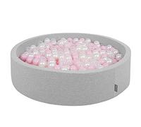 KiddyMoon Piscina di Palline 120X30cm/200 Palline Colorate Grande Tondo per Bambini, Fabbricato in EU, Grigioch:Rosa Chiaro/Perla/Trasparente