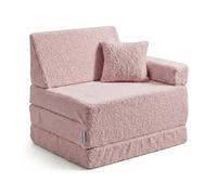 KiddyMoon Poltroncina Per Bambini Con Cuscino In Tessuto Teddy Fatto, Pieghevole Poltrona Trasformabile In Materasso, Rosa,Poltroncina Con Cuscino