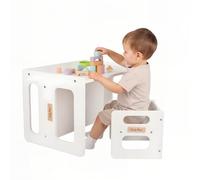 KiddyMoon Set Tavolo E Sedia Per Bambini Bordo Arrotondato Stanza Dei Bambini, Bianco