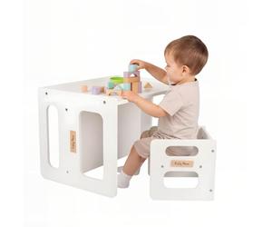 KiddyMoon Set Tavolo E Sedia Per Bambini Bordo Arrotondato Stanza Dei Bambini, Bianco