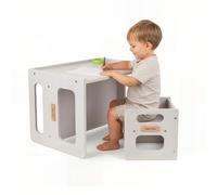 KiddyMoon Set Tavolo E Sedia Per Bambini Bordo Arrotondato Stanza Dei Bambini, Grigio
