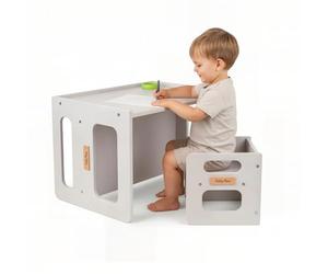 KiddyMoon Set Tavolo E Sedia Per Bambini Bordo Arrotondato Stanza Dei Bambini, Grigio