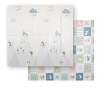KiddyMoon Tappetino Da Gioco Per Bambini Tappeto Gattonamento In Schiuma Reversibile Spessore 1,5 Cm Pieghevole Tappeto Neonato Impermeabile Motivi Educativi 180X200x1,5Cm, Grigio-Montagne