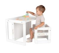 KiddyMoon Tavolo Per Bambini 2 In 1 Set Con Sedia Bordi Arrotondati Facile Da Pulire, Bianco
