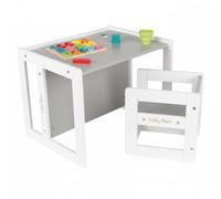 KiddyMoon Tavolo Per Bambini 2 In 1 Set Con Sedia Bordi Arrotondati Facile Da Pulire, Bianco/Grigio