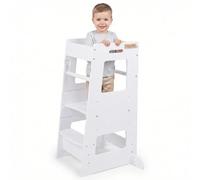KiddyMoon Torre Montessori Bambini, Learning Tower Cucina, Pedana Regolabile 3 Altezze Con Barra Di Sicurezza, Bianco