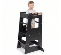 KiddyMoon Torre Montessori Bambini, Learning Tower Cucina, Pedana Regolabile 3 Altezze Con Barra Di Sicurezza, Nero