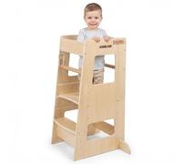 KiddyMoon Torre Montessori Bambini, Learning Tower Cucina, Pedana Regolabile 3 Altezze Con Barra Di Sicurezza, Natural
