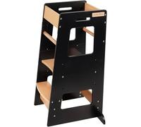 KiddyMoon Torre Montessori Bambini, Learning Tower Cucina, Pedana Regolabile 3 Altezze Con Barra Di Sicurezza, Nero/Natural