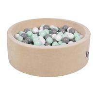 KiddyMoon Velluto Piscina di Palline 90X30cm/200 Palline ∅ 7CM per Bambini Tondo Fabbricato in EU, Beige Sabbia: Bianco/Grigio/Menta