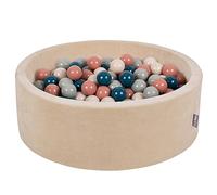 KiddyMoon Velluto Piscina di Palline 90X30cm/200 Palline ∅ 7CM per Bambini Tondo Fabbricato in EU, Beige Sabbia: Turchese Scuro/Beige Pastello/Verde Grigio/Salmone