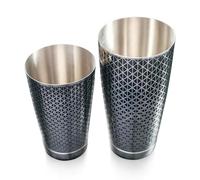 Kidia Boston Shaker Professionale in Acciaio Inox 304 con Pattern Geometrico Nero - Set 2 Tin 828 ml + 424 ml - Cofanetto in Legno Incluso - Kit Bartender per Cocktail, Bar, Casa, Regalo Elegante
