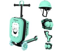 Kidiyana Valigia per scooter con scooter e ruote a LED, manubrio regolabile in altezza, finestra di visualizzazione A5, 7 cm di espansione, adatto come bagaglio a mano, scooter per bambini a partire