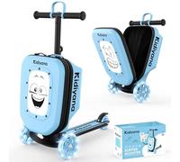 Kidiyana Valigia per scooter con scooter e ruote a LED, manubrio regolabile in altezza, finestra di visualizzazione A5, 7 cm di espansione, adatto come bagaglio a mano, scooter per bambini da 2 a 8