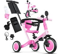 KIDIZ® 6in1 Balance Bike - Triciclo, Triciclo per Bambini, da 1 a 5 anni, capacità di carico fino a 25 kg, incl. Manubrio/Barra di sicurezza/Cintura di sicurezza/Campana e Specchio, Rosa