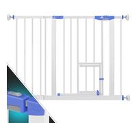 KIDIZ® Cancelletto di Sicurezza per porte, Cancelletto per Bambini, con Porta per Cani e Gatti, senza foratura, espandibile, combinabile con i mandrini a Y, girevole, 102-115 cm - Bianco/Blu