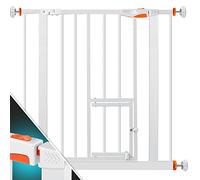KIDIZ® Cancelletto di Sicurezza per porte, Cancelletto per Bambini, con Porta per Cani e Gatti, senza foratura, espandibile, combinabile con i mandrini a Y, girevole, 81-94 cm - Bianco/Arancio