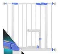 KIDIZ® Cancelletto di Sicurezza per porte, Cancelletto per Bambini, con Porta per Cani e Gatti, senza foratura, espandibile, combinabile con i mandrini a Y, girevole, 74-87 cm - Bianco/Blu