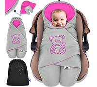 KIDIZ® Coperta invernale con cappuccio + borsa universale per ovetto, seggiolino auto, ad esempio per Maxi-Cosi, Römer per passeggino, passeggino e tutti i sistemi di cinture a 3 e 5 punti