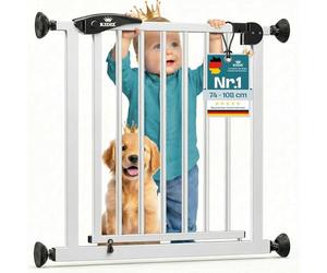 KIDIZ Griglia di protezione per scale senza fori, larghezza regolabile: 102-108 cm, altezza 75 cm, griglia di protezione per porta e barriera per bambini e cani, apertura su entrambi i lati, sistema