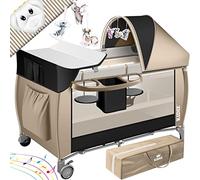 KIDIZ® Lettino per bambini 3in1, Lettino da viaggio, Set - Lettino con fasciatoio, Zanzariera, Pareti laterali aerate, Navicella, pieghevole, fino a 15 kg, Nero/Beige