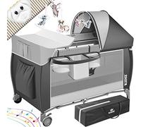 KIDIZ® Lettino per bambini 3in1, Lettino da viaggio, Set - Lettino con fasciatoio, Zanzariera, Pareti laterali aerate, Navicella, pieghevole, fino a 15 kg, Grigio