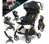 KIDIZ® Premium Passeggino, Passeggino Pieghevole, Ruote pieghevoli a 360° - Imbracatura a 5 punti, incluso Portabibite e Parapioggia, Schienale regolabile e Capottina parasole, Champagne