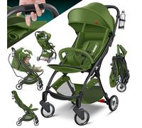 KIDIZ® Premium Passeggino, Passeggino Pieghevole, Ruote pieghevoli a 360° - Imbracatura a 5 punti, incluso Portabibite e Parapioggia, Schienale regolabile e Capottina parasole, Cachi