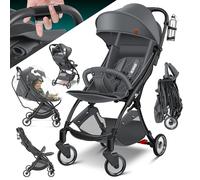 KIDIZ® Premium Passeggino, Passeggino Pieghevole, Ruote pieghevoli a 360° - Imbracatura a 5 punti, incluso Portabibite e Parapioggia, Schienale regolabile e Capottina parasole, Antracite