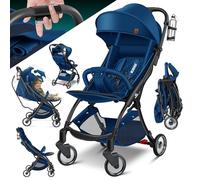 KIDIZ® Premium Passeggino, Passeggino Pieghevole, Ruote pieghevoli a 360° - Imbracatura a 5 punti, incluso Portabibite e Parapioggia, Schienale regolabile e Capottina parasole, Blu Navy