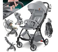 KIDIZ® Premium Passeggino, Passeggino Pieghevole, Ruote pieghevoli a 360° - Imbracatura a 5 punti, incluso Portabibite e Parapioggia, Schienale regolabile e Capottina parasole, Grigio
