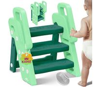 KIDIZ® Sgabello per bambini con scala a 3 gradini | Torre di apprendimento pieghevole da 18 mesi a 6 anni | Robusto | Sgabello resistente e sicuro | Regolabile in altezza con superficie antiscivolo