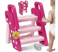 KIDIZ® Sgabello per bambini con scala a 3 gradini | Torre di apprendimento pieghevole da 18 mesi a 6 anni | Robusto | Sgabello resistente e sicuro | Regolabile in altezza con superficie antiscivolo