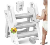 KIDIZ® Sgabello per bambini con scala a 3 gradini | Torre di apprendimento pieghevole da 18 mesi a 6 anni | Robusto | Sgabello resistente e sicuro | Regolabile in altezza con superficie antiscivolo