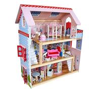 KidKraft Casa delle Bambole in Legno Chelsea Doll Cottage con Accessori e Mobili, Set da Gioco a 3 Piani per Mini Bambole di 12 cm, Giocattolo per Bambini, 65054, Esclusivo Amazon