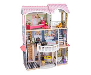 KidKraft Casa delle Bambole in Legno Magnolia Mansion con Accessori e Mobili, Casa a 3 Livelli di Gioco con Ascensore per Bambole di 30 cm, Giocattolo per Bambini 3+ Anni, 65907