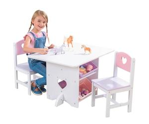 KidKraft Cuore Set Tavolo con 2 Sedie in Legno, Tavolino con Contenitori, Mobili per Camera da Letto e Sala Giochi per Bambini, 26913