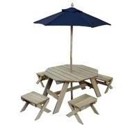 KidKraft Octagon tavolo da giardino con sedie ed ombrellone per Bambini, salotto da giardino in legno, set di mobili giardino esterno, 20176 [Esclusivo Amazon]