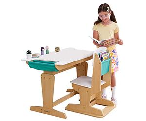 KidKraft Scrivania e Sedia in Legno Regolabile in Altezza per Bambini, Scrivania con Portaoggetti, Mobili per Camera da Letto e Sala Giochi per Bambini, 20307