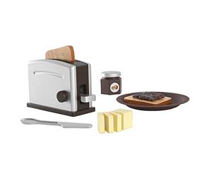 KidKraft Set Tostapane Giocattolo Espresso in Legno, Set Mini Elettrodomestici con Cibo Giocattolo per Cucina per Bambini, Accessori Cucina Bambini, 63373