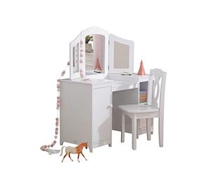 KidKraft Toeletta Deluxe Bianca con Specchio e Sedia in Legno per Bambini, Tavolo Toilette da Trucco a Scomparto con Ripiani, Postazione Trucco, Mobili per Cameretta per Bambini, 13018