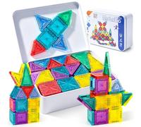 KidMigo Mini mattoncini magnetici da viaggio, 78 pezzi, con piastrelle magnetiche da 3,75 cm e scatola in metallo come superficie di costruzione, compatibile con set da 7,5 cm, giocattolo da viaggio