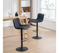 Kidol & Shellder Sgabelli da Bar Nero Set di 2 Cucina Industriale Girevole Regolabile in Altezza Cuscino con Schienale Alto in Pelle Sintetica Montaggio Rapido