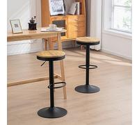 Kidol & Shellder Sgabelli da Bar Set di 2 Nero, Legno Massello, Sgabelli Alto Cucina Bancone Regolabili in Altezza, Metallo Base Facile da Montare, Vintage Industriale Moderno