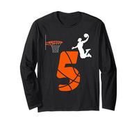 Kids 5 Year Old Slam Dunk It's My 5th Birthday Basketball Maglia a Manica