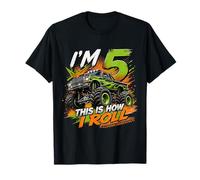 Kids 5th Birthday Monster Truck 5 Yrs Old Boy Theme Party Maglietta