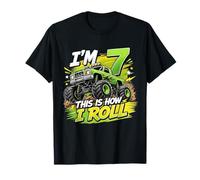 Kids 7th Birthday Monster Truck 7 Yrs Old Boy Theme Party Maglietta