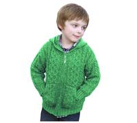 Kids Aran Hooded Zip Green Cardigan