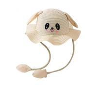Kids Baby Bunny Hat with Moving Ears Rabbit Straw Hat Jumping Ear Funny Cute Cap Wide Brim Sun Hat